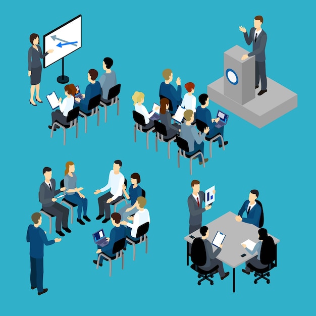 Business Training Isometric Set