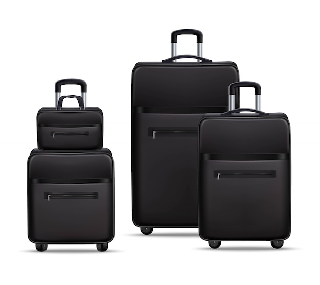 Free vector business travel black realistic luggage set