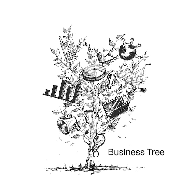 Business tree Knowledge Tree Hand Drawn Sketch Vector illustration