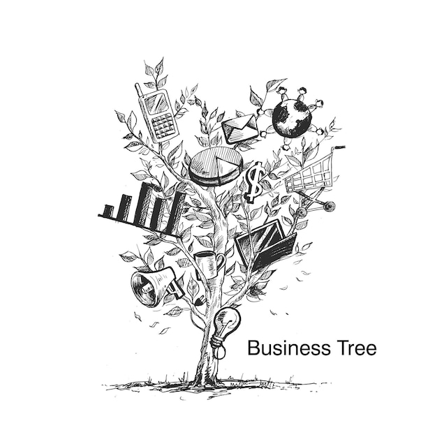 Бизнес-дерево Древо знаний Ручной рисунок векторной иллюстрации
