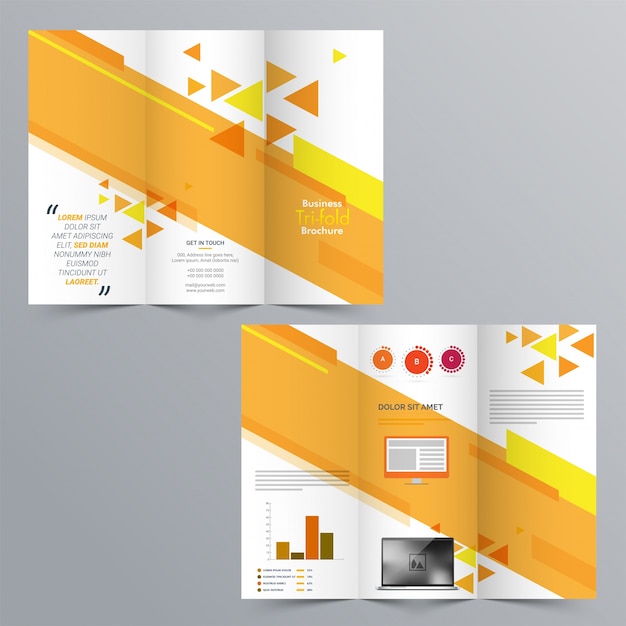 Business tri-fold brochure, template design with front and back page presentation.