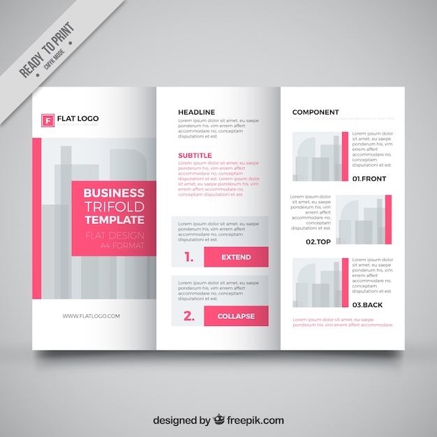 Бесплатное векторное изображение Шаблон бизнес trifold с розовыми деталями
