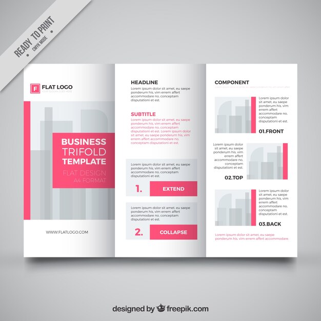 Business trifold template with pink details