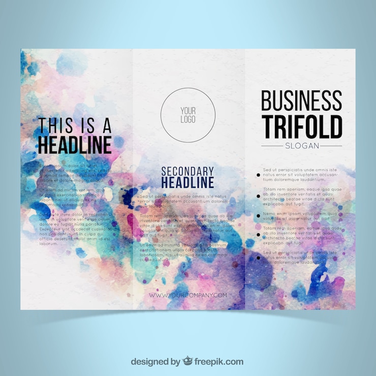 Бесплатный Вектор бизнес trifold с акварельными пятнами