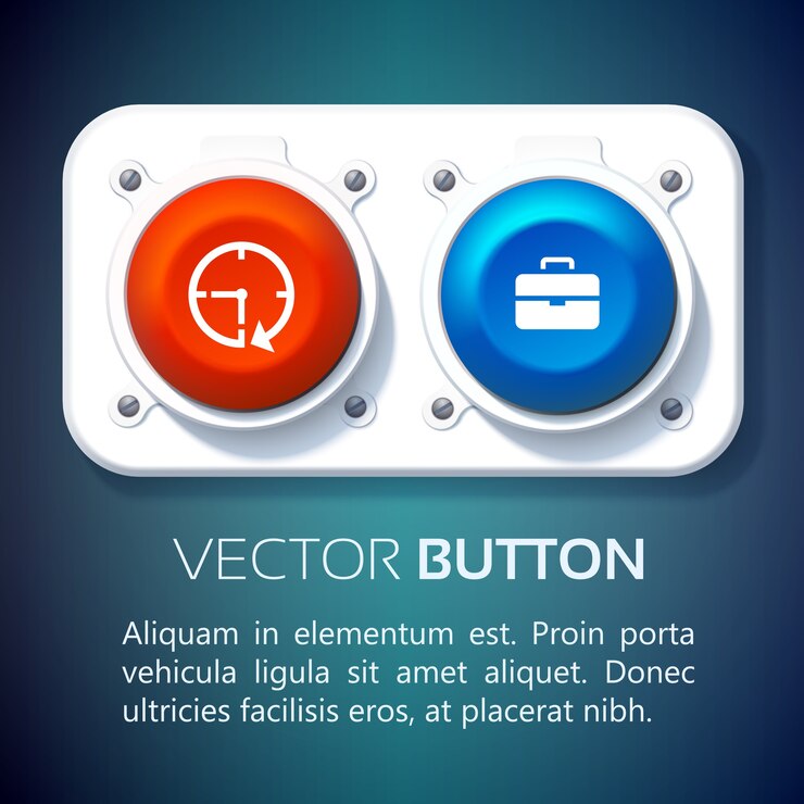 मुफ़्त वेक्टर business web infographic concept with colorful round buttons attached to metal panel and icons isolated