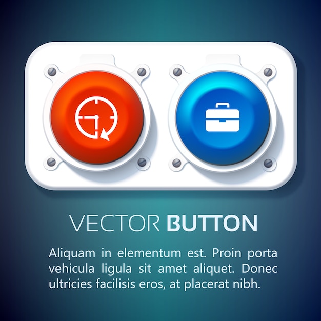 無料ベクター 金属パネルに取り付けられたカラフルな丸いボタンと分離されたアイコンを持つビジネスウェブインフォグラフィックコンセプト