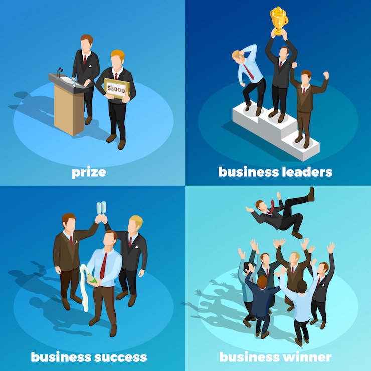 Free Vector business winning leaders 4 isometric icons