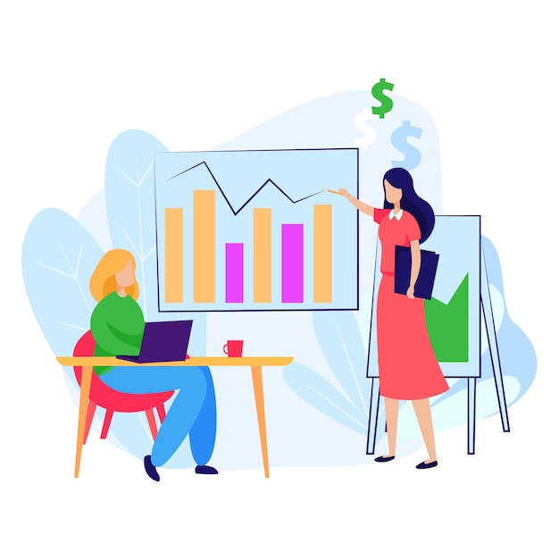 Free vector business woman explaining graph to partner