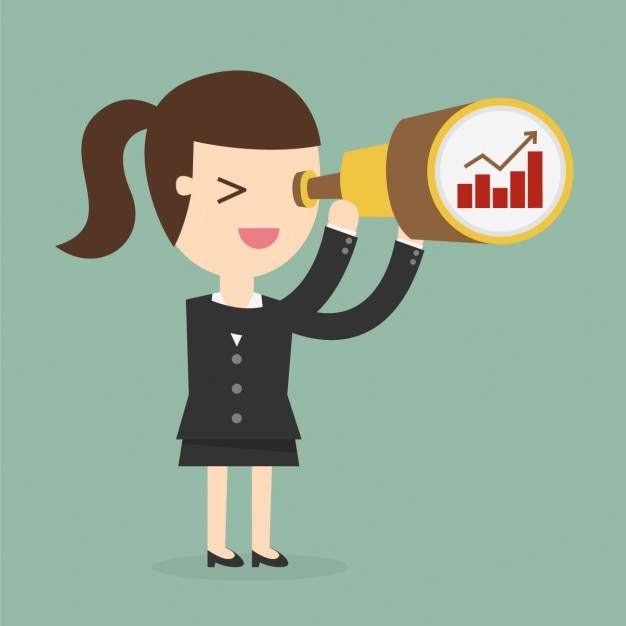 Free Vector business woman looking through a telescope