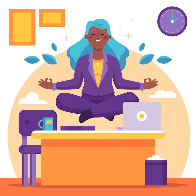 Free vector business woman meditating flat illustration