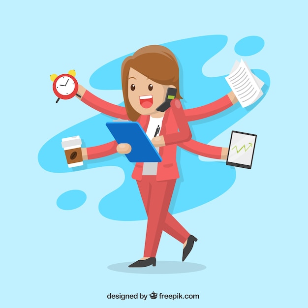 Free vector business woman multitask character