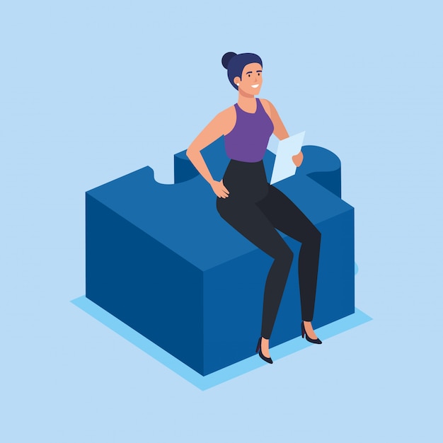 Business woman sitting in puzzle piece