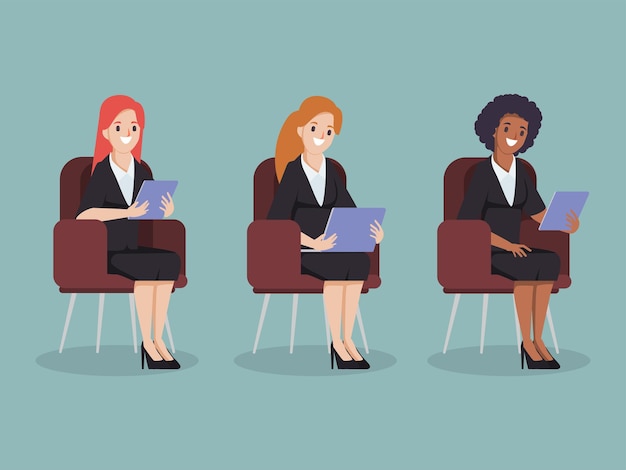 Business woman sitting and Seminar meeting office people Flat cartoon illustration vector design
