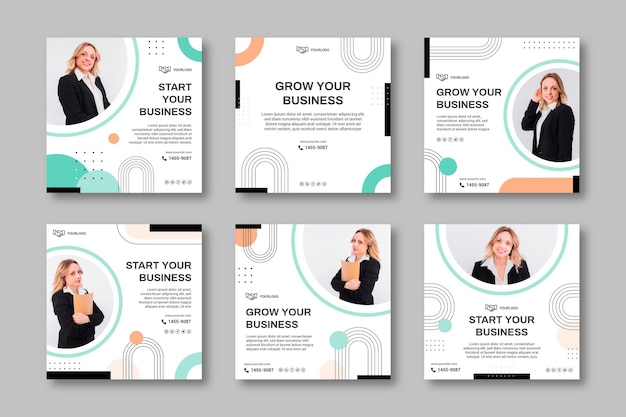 Free vector business woman social media posts template