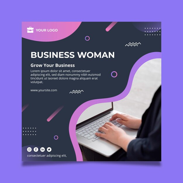 Free vector business woman square flyer template