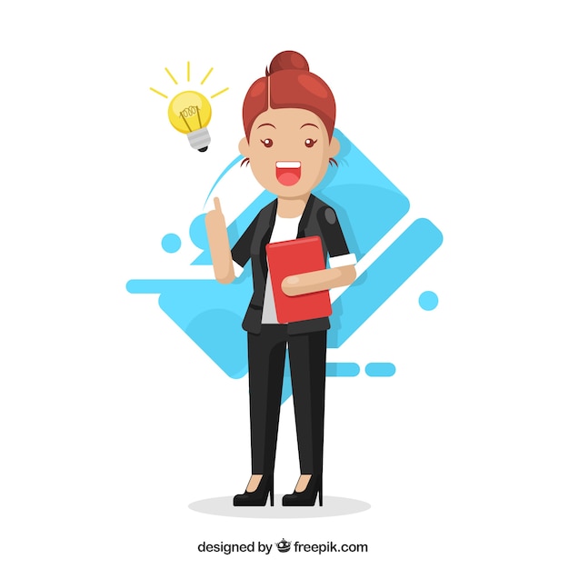 Free vector business woman with notebook and an idea