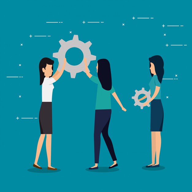 business women teamwork with gears industry