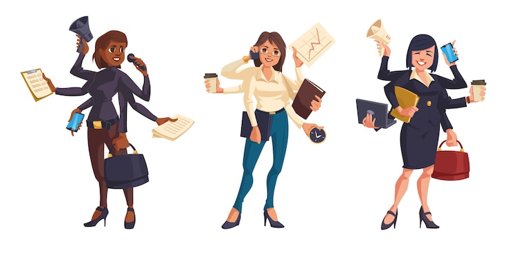 Free Vector business women with many hands isolated 