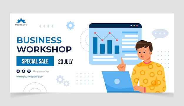 Business workshop flat marketing pack sale banner