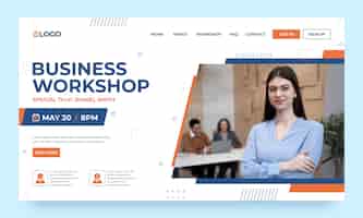 Free vector business workshop landing page template