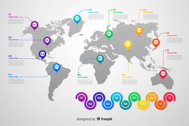 Vettore gratuito mappa del mondo degli affari infografica