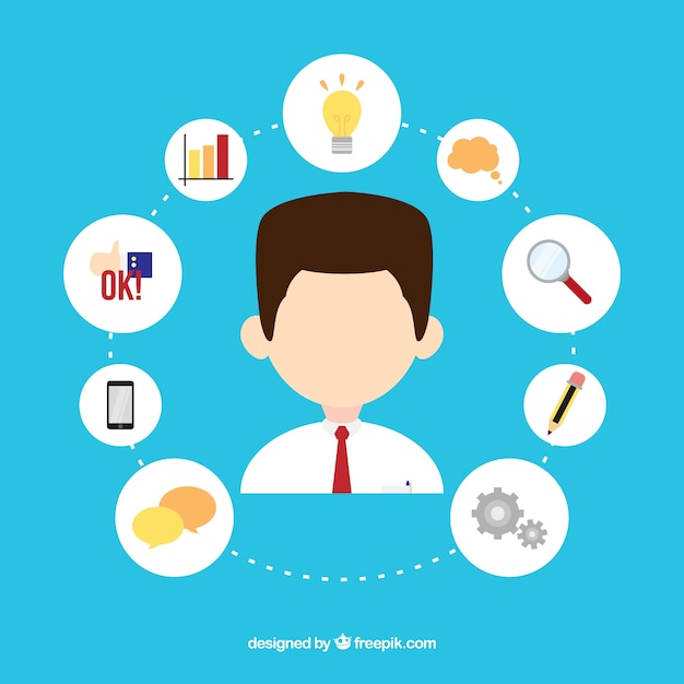 Free vector businessman avatar with icons