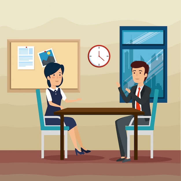 Free vector businessman and businesswoman in the office