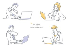 Free vector businessman and businesswoman working on laptop computer having stiff shoulders