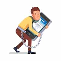 Free vector businessman chained to smartphone