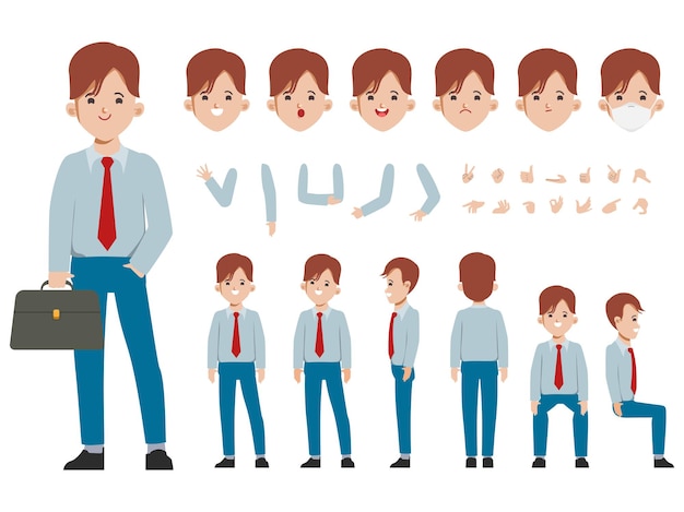 Businessman character constructor for different poses set of various mens faces