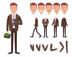 Free vector businessman character set with different poses, emotions