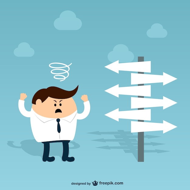 Free vector businessman character with direction signs