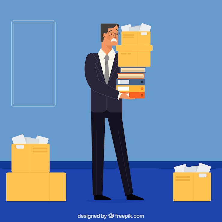 Free Vector businessman character with a lot of work