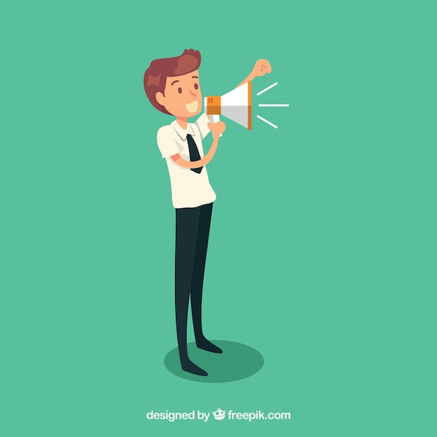 Free vector businessman cheering with a megaphone