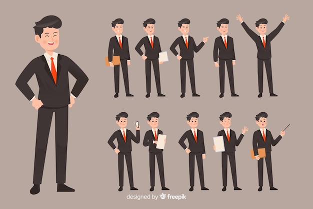 Businessman doing different actions Free Vector