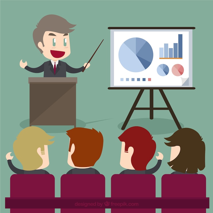 Free Vector businessman giving a presentation