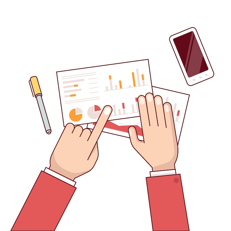 Free Vector businessman group discussing data over the desk