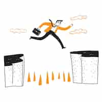 Free vector businessman jumping over the cliff