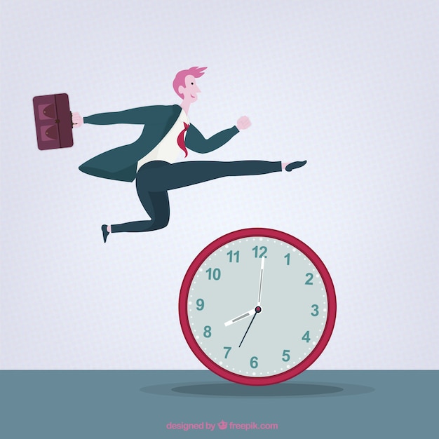 Businessman jumping above a clock