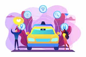 Free vector businessman likes autonomous driverless car with smart technology icons