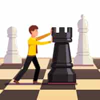 Бесплатное векторное изображение Бизнесмен делает движение на бизнес-шахматной доске