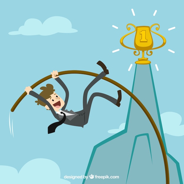businessman pole vaulting to achieve his goal