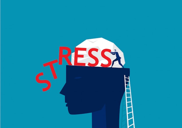 Premium Vector Businessman Pushing Stress Word On Big Head Human Thinking Concept Illustration Premium Vector Businessman Pushing Stress Word On Big Head Human Thinking Concept Illustration