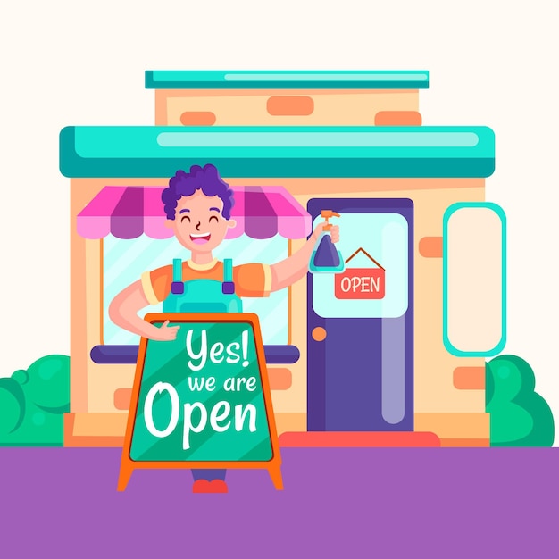 Free vector businessman and re-opened shop