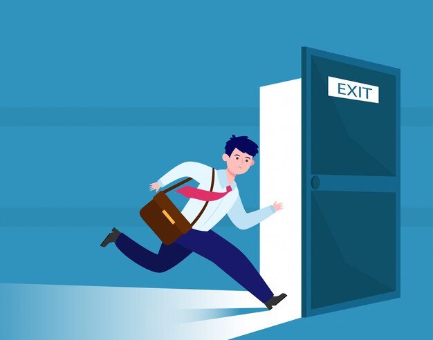 Businessman running to escape exit