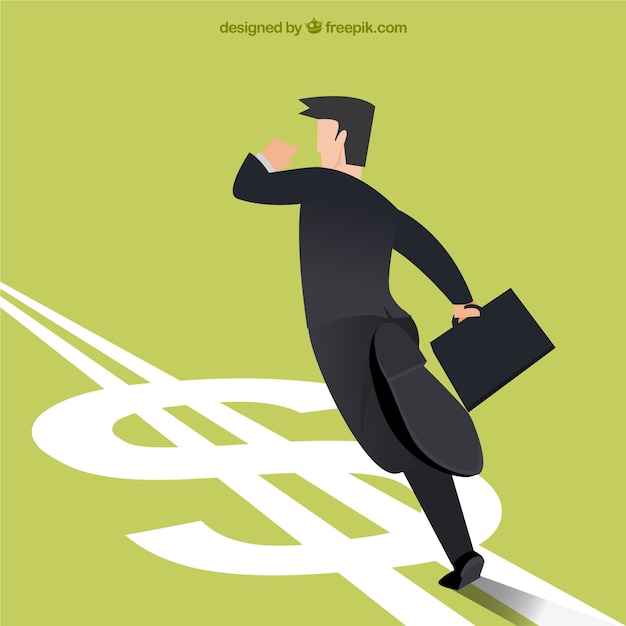 Businessman running in money direction