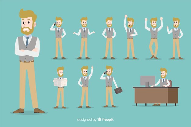 Businessman set with different postures