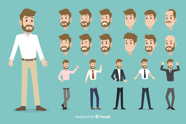 Free vector businessman set with different postures