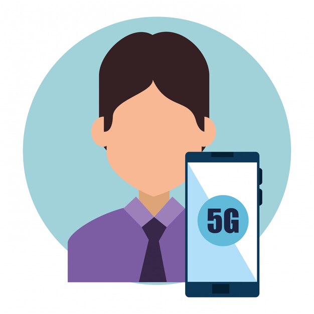 연결성 5g 기술을 갖춘 사업가 및 스마트 폰