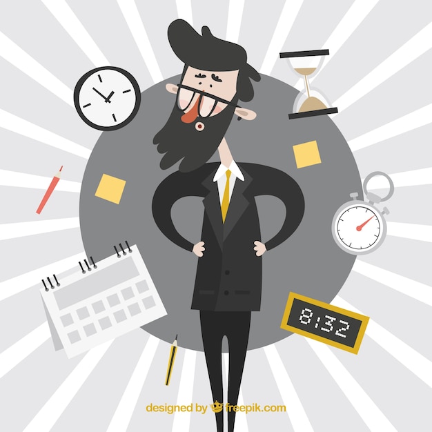 Businessman surrounded by clocks